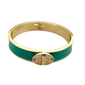Talbots Green Enamel Hinged Bangle Bracelet Gold Tone Clamp